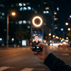 Tomando una selfie de noche con la luz