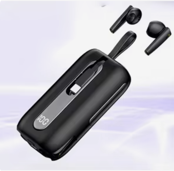 Audífonos T21 con estuche deslizante que funciona como power bank, con pantalla de batería