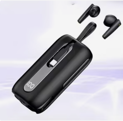 Audífonos T21 con estuche deslizante que funciona como power bank, con pantalla de batería