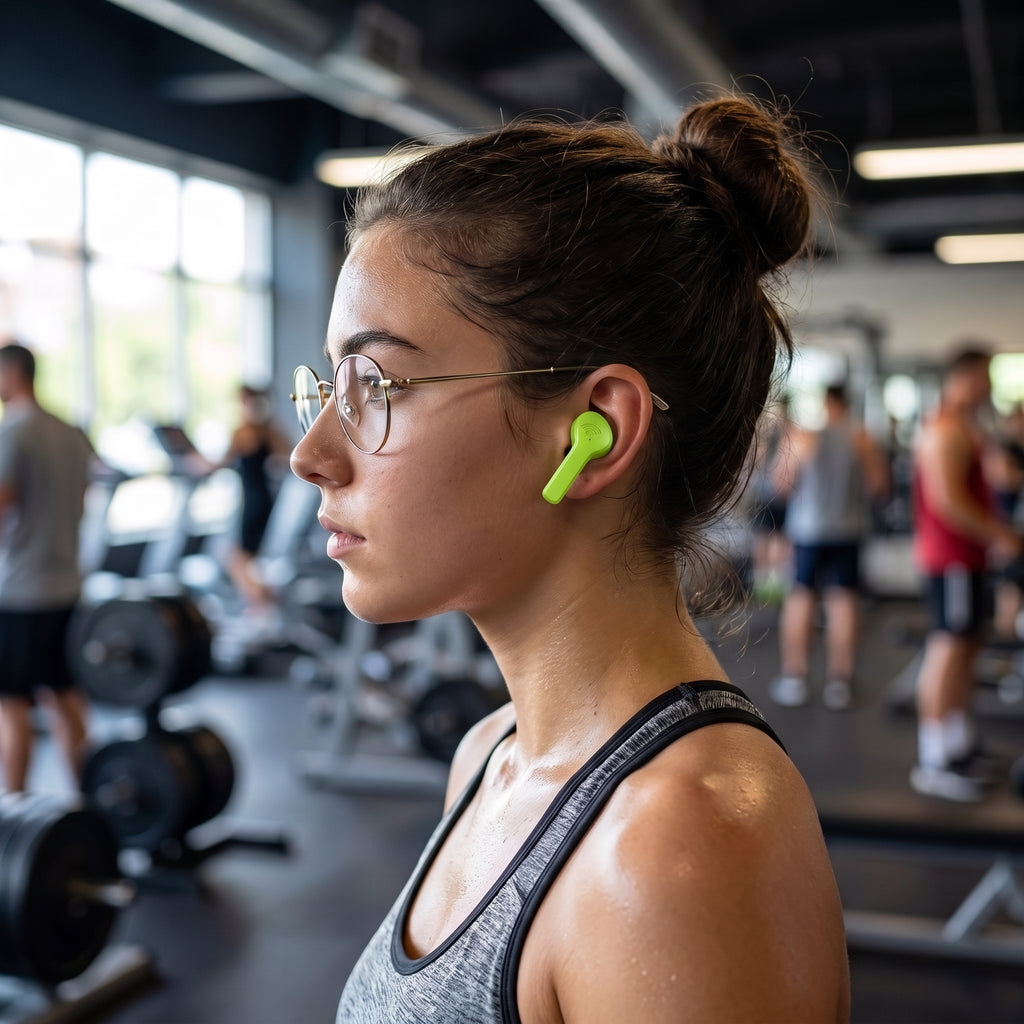 Usando el audifono en el gimnasio