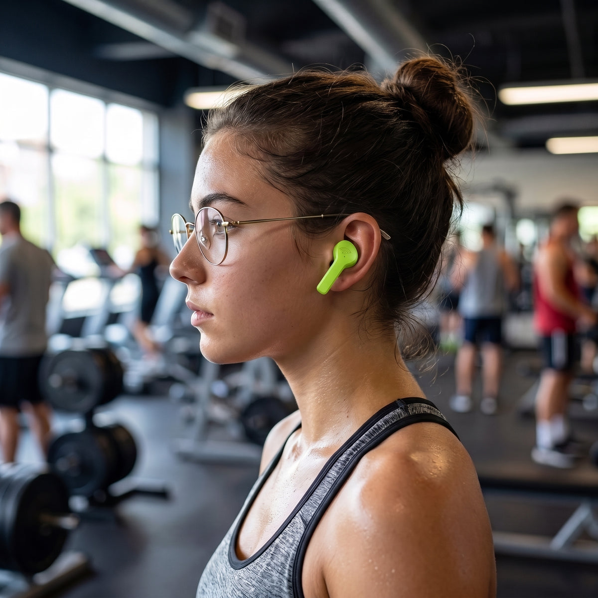 Usando el audifono en el gimnasio