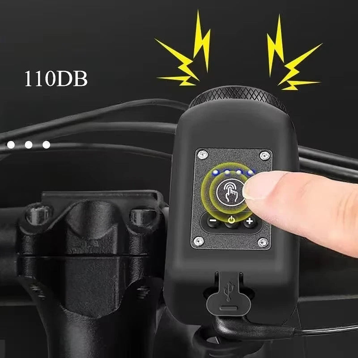 Bocina con luz para bicicleta: botón táctil de 110 dB
