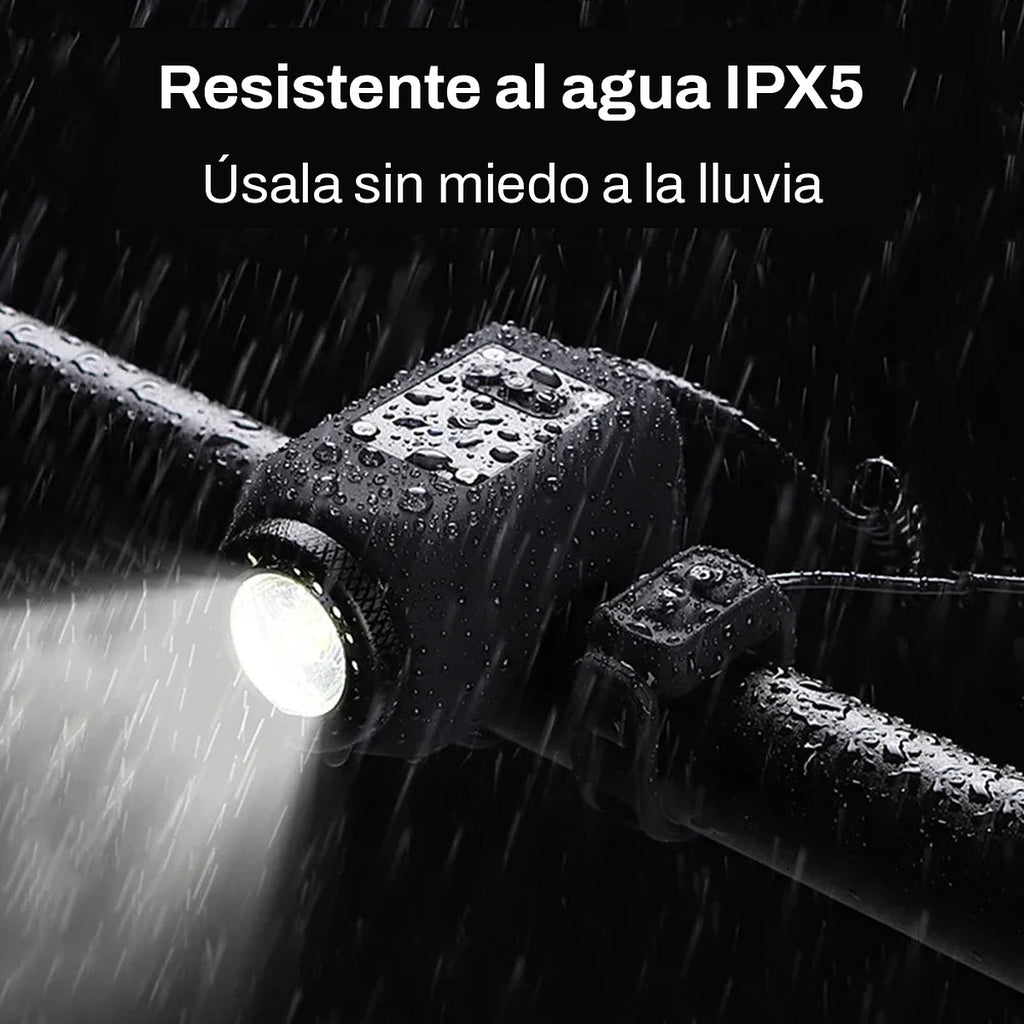Bocina con luz para bicicleta resistente al agua IPX5