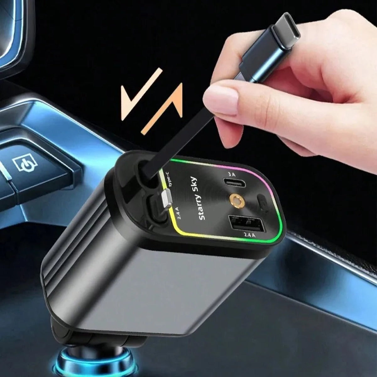 Cargador para carro con cables retráctiles