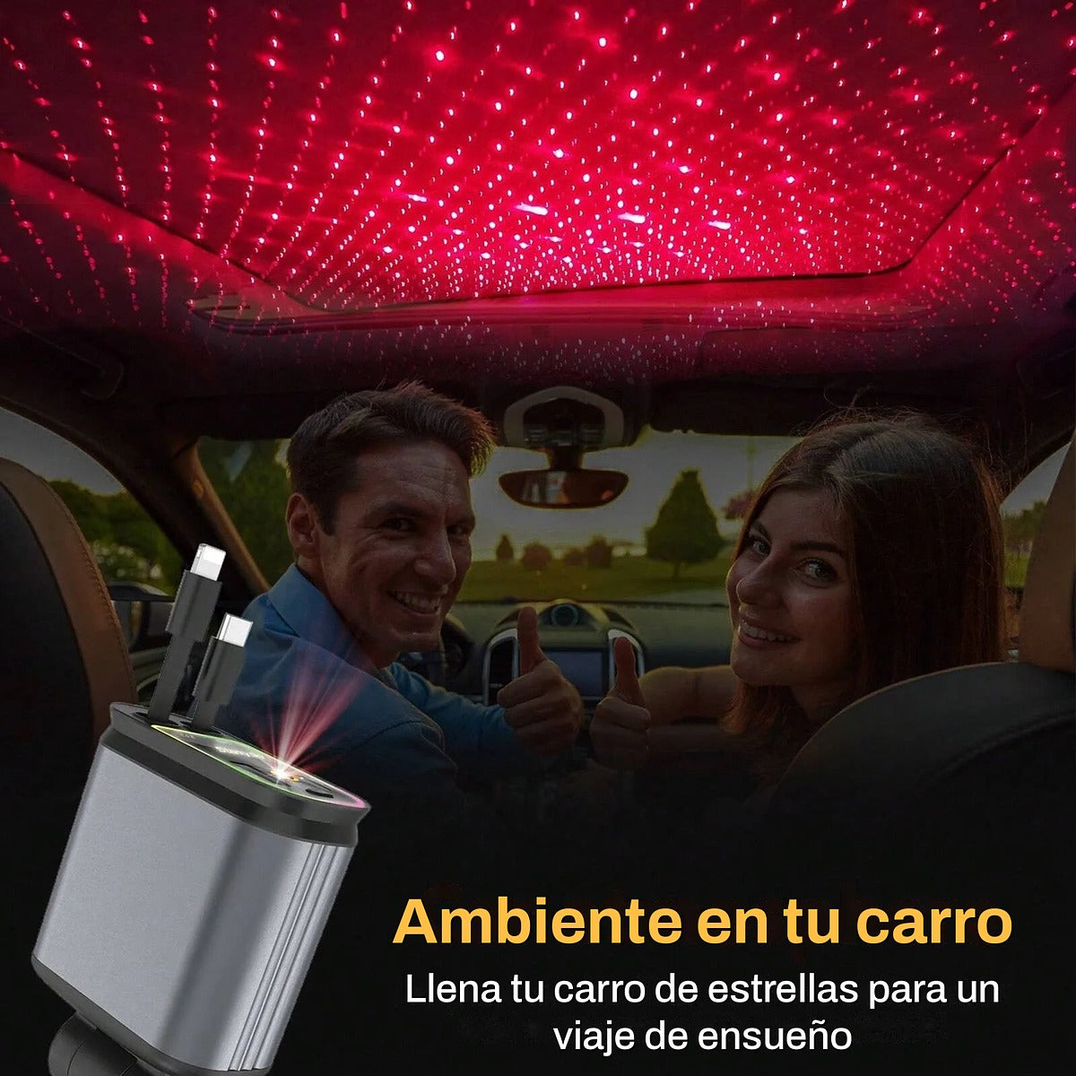 Ambiente de estrellas en el carro con el cargador