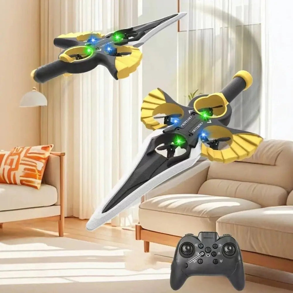 Drone espada volando en casa