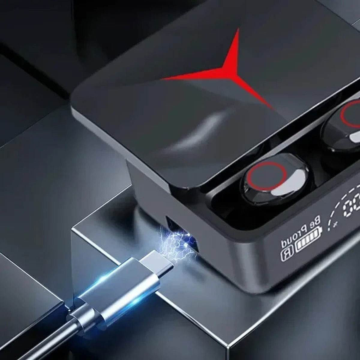 Audífonos M90 cargando con cable tipo C