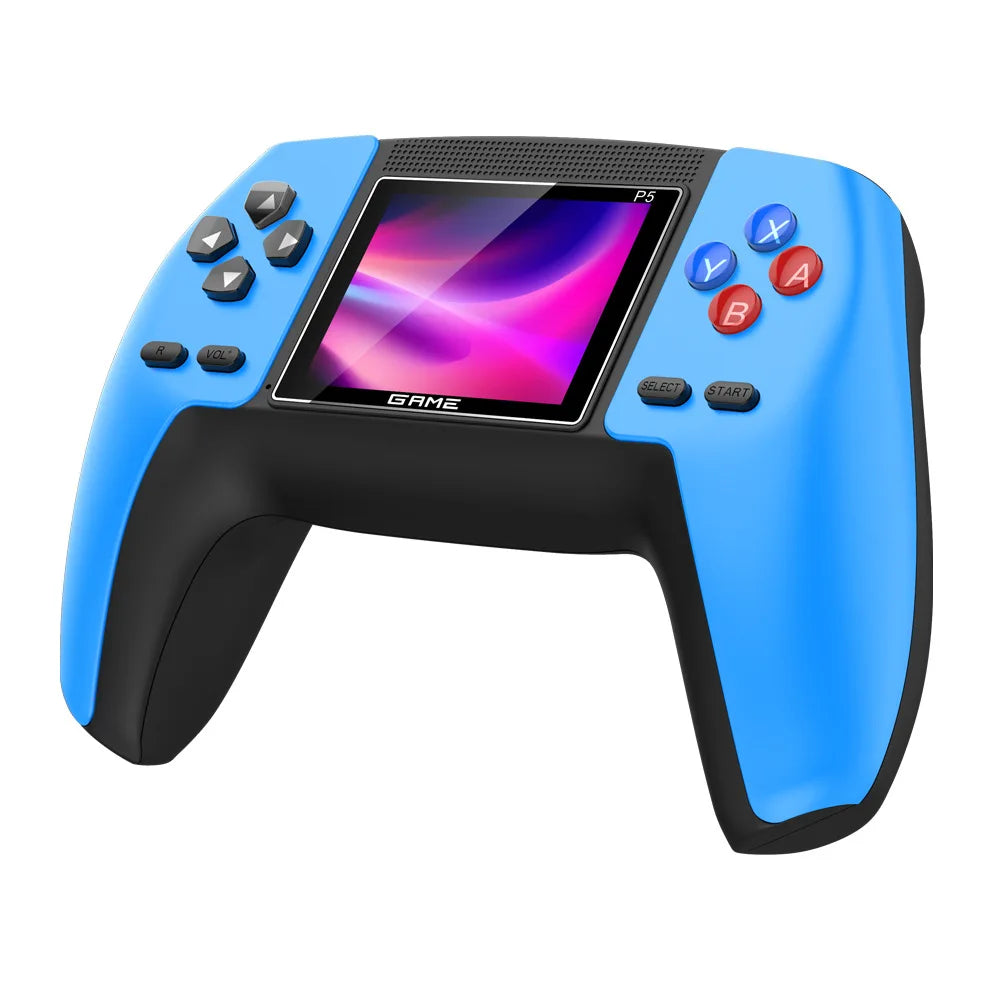 Consola retro P5 tipo control, color azul, con pantalla a color