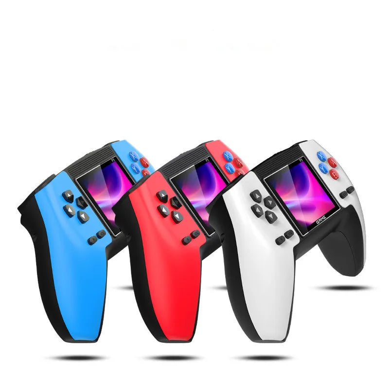 Consola retro P5 en sus tres colores: azul, rojo y blanco