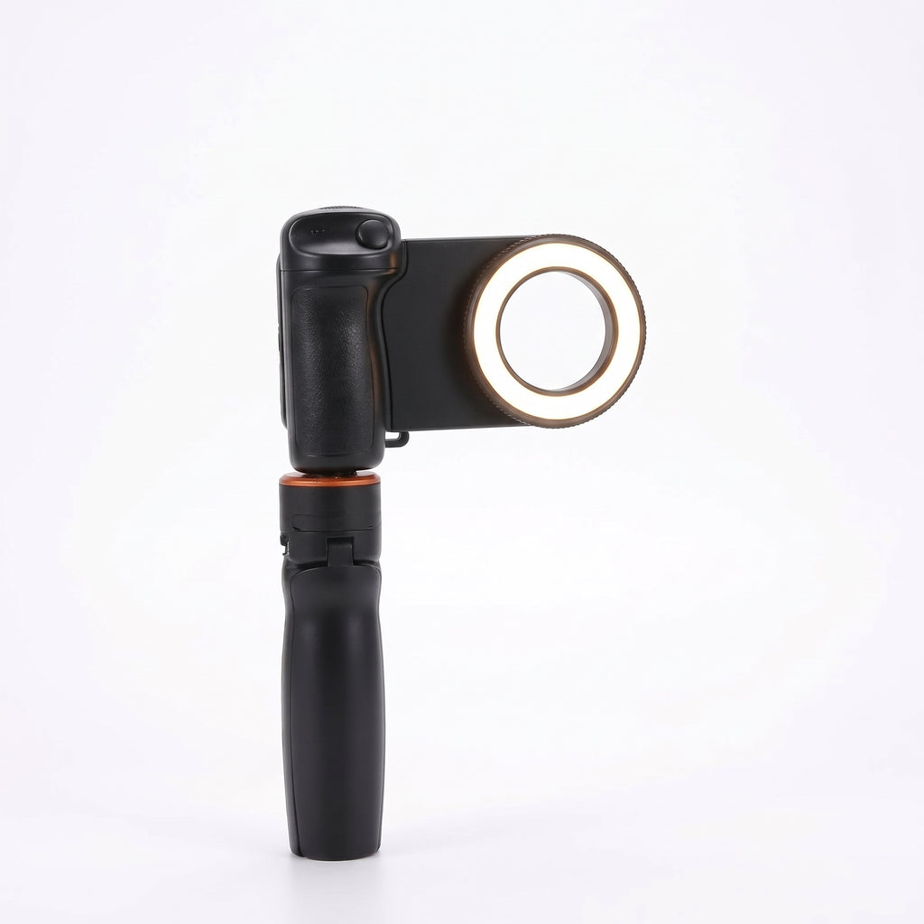 Luz selfie con grip sobre fondo blanco