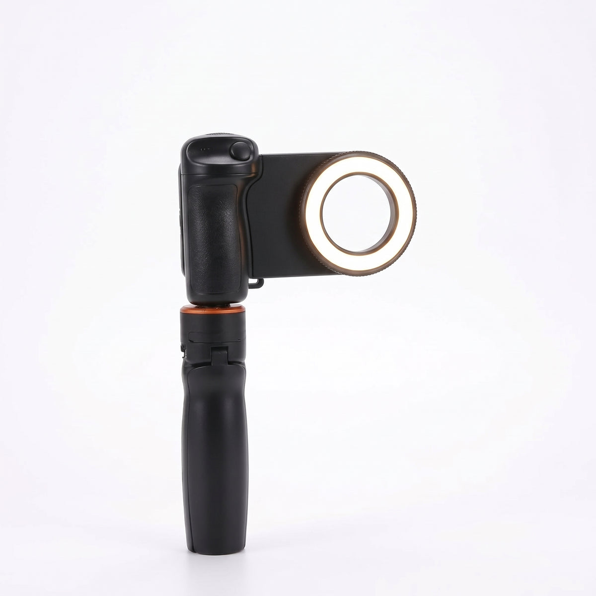 Luz selfie con grip sobre fondo blanco