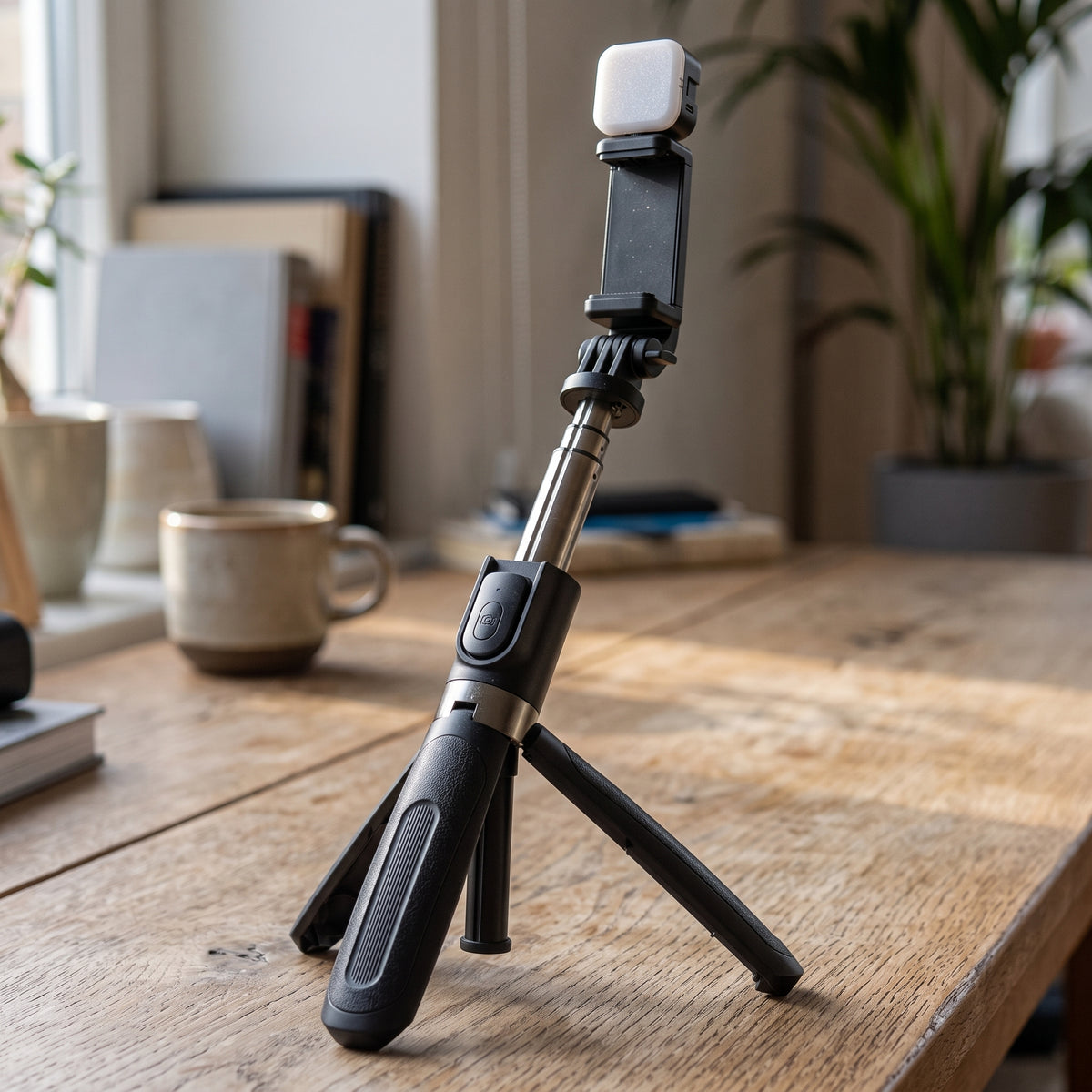 Selfie Stick L02S con trípode sobre una mesa